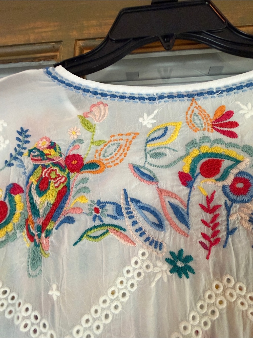 Johnny Was White Eyelet Tunic with Multicolor Floral Embroidery - Picture 7 of 10